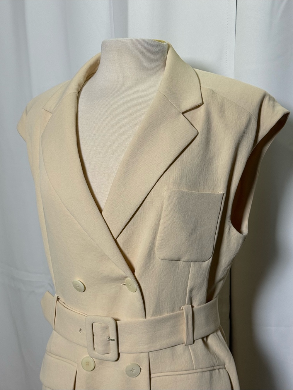 Sandro Paris Sleeveless Belted Longline Blazer dress Cream Size 42 ~ US 8/10 - Picture 4 of 15
